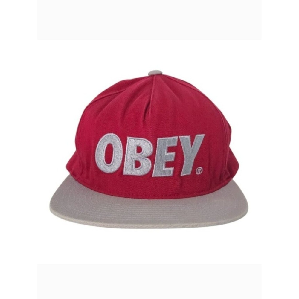 Obey Red, Gray & Silver Embroidered Snapback Baseball Cap Hat